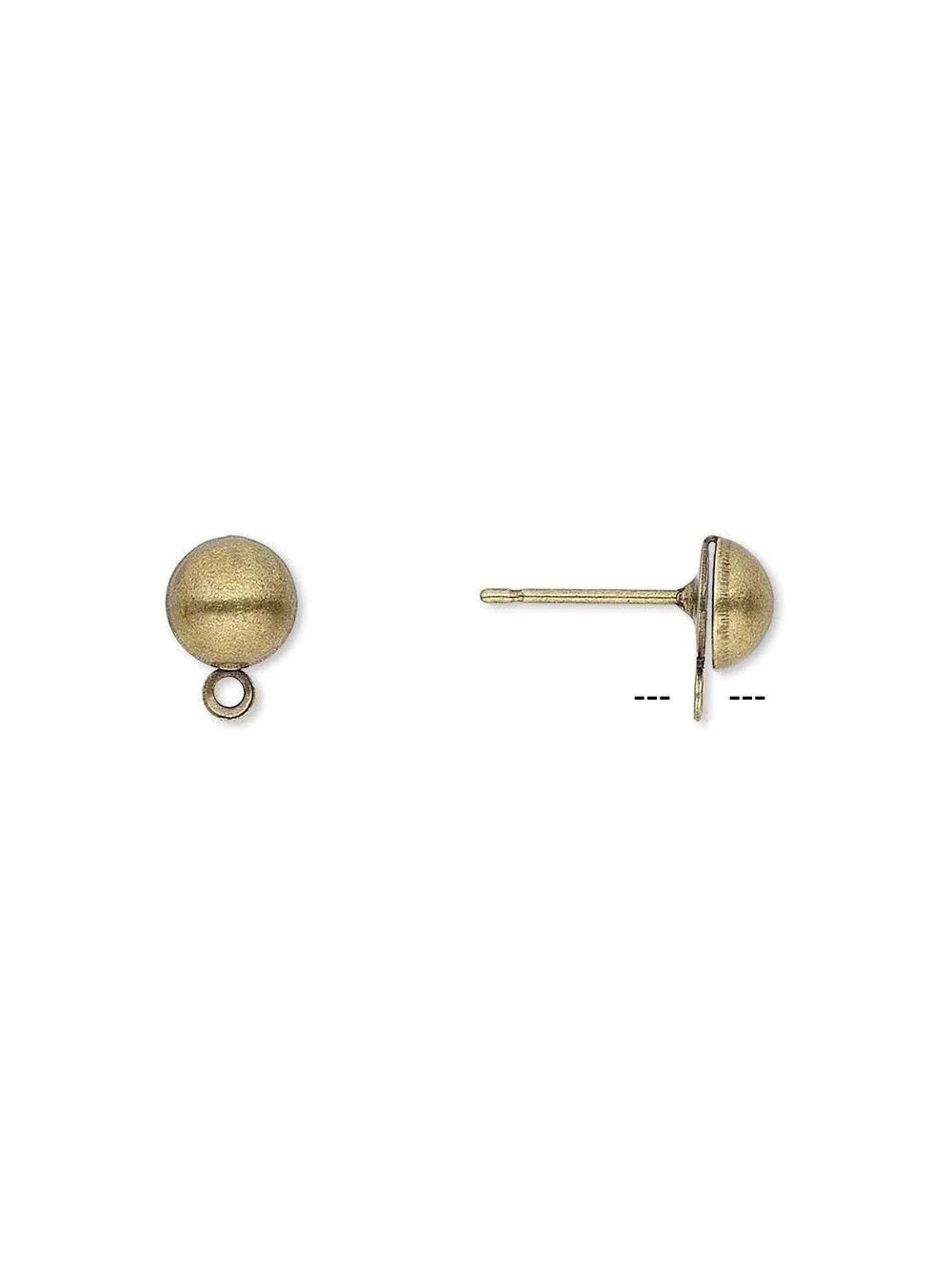 Antiqued Brass 6mm Half Ball Loop Ear Studs Earring Hooks Findings 10 pcs